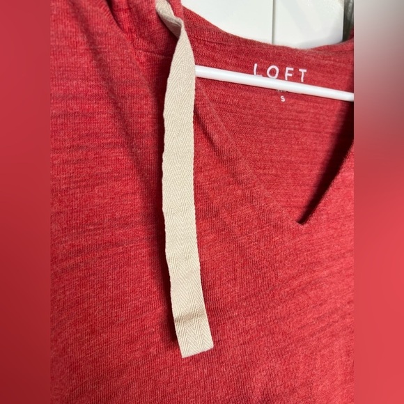 295. LOFT Red Hoodie with Cream Drawstrings Small - Picture 3 of 6